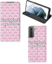 Hoesje Geschikt voor Samsung Galaxy S21 FE Bookcase Flowers Pink Don't Touch My Phone