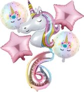 Unicorn * Eenhoorn Licht Roze* Set van 6 Ballonnen XL * Unicorn Nummer 6 * zesde verjaardag * Hoera 6 Jaar * Birthday * * Ballon Cijfer 6
