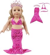 Dolldreams - Zeemeermin badpak met kroon - roze - geschikt voor poppen tot 43 cm zoals Baby Born