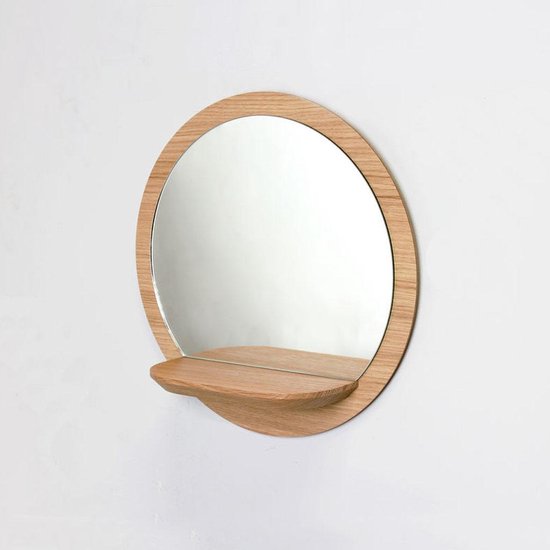 Spiegel voor aan de wand met plankje - Zonsopgang - Medium - Eiken - ø 40  cm | bol.com