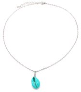 Dielay - Collier avec Coquillage Turquoise - Acier Inoxydable - Longueur Réglable 45-50 cm - Couleur Argent