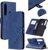 Voor Motorola Moto G8 Plus Stiksels Stijl 2-Kleur Koe Textuur Horizontale Flip PU Lederen Case met Houder & Kaartsleuf & Lanyard (Blauw)