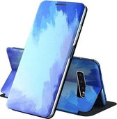 Voor Samsung Galaxy S10 Plus Spanning Aquarel Patroon Huid Voelen Magnetische Horizontale Flip PU Lederen Case met Houder (Blauw)