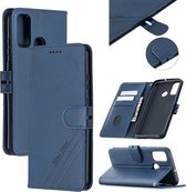 Voor Huawei P smart 2020 Stiksels Stijl 2-Kleur Koe Textuur Horizontale Flip PU Lederen Case met Houder & Kaartsleuf & Lanyard (Blauw)