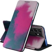 Voor Samsung Galaxy S21 Ultra 5G Spanning Aquarel Patroon Huid Voelen Magnetische Horizontale Flip PU Lederen Case met Houder (Berry)