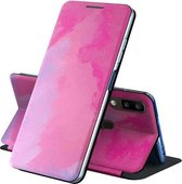 Voor Samsung Galaxy A40 Spanning Aquarel Patroon Huid Voelen Magnetische Horizontale Flip PU Lederen Case met Houder (Paars)
