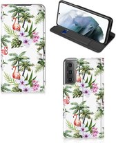 Hoesje met naam Geschikt voor Samsung Galaxy S21 FE Telefoonhoesje Flamingo Palms