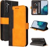 Voor Samsung Galaxy S21 FE Zakelijke Stiksels-Kleur Horizontale Flip PU Lederen Case met Houder & Kaartsleuven & Fotolijst (Oranje)