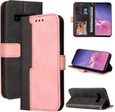 Voor Samsung Galaxy S10e Zakelijke Stiksels-Kleur Horizontale Flip PU Lederen Case met Houder & Kaartsleuven & Fotolijst (Roze)