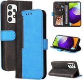 Voor Samsung Galaxy A52 5G/4G Zakelijke Stiksels-Kleur Horizontale Flip PU Lederen Case met Houder & Kaartsleuven & Fotolijst (Blauw)
