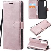 Voor Sony Xperia 5 III Effen Kleur Horizontale Flip Beschermende Lederen Case met Houder & Kaartsleuven & Portemonnee & Fotolijst & Lanyard (Rose Goud)