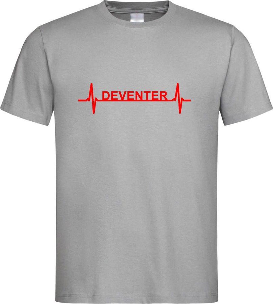 Grijs T-Shirt met “ Deventer hartslag “ print Rood Size S