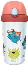 PLA/plant bioloco beker met rietje voor kinderen 400ml - Happy Monsters