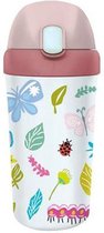 PLA/plant bioloco beker met rietje voor kinderen 400ml - Vlinders en Bloemen