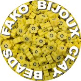 Fako Bijoux® - Klei Kralen Bloem Smiley / Emoji Geel - Figuurkralen - Polymeer Kralen - Kleikralen - 10mm - 100 Stuks