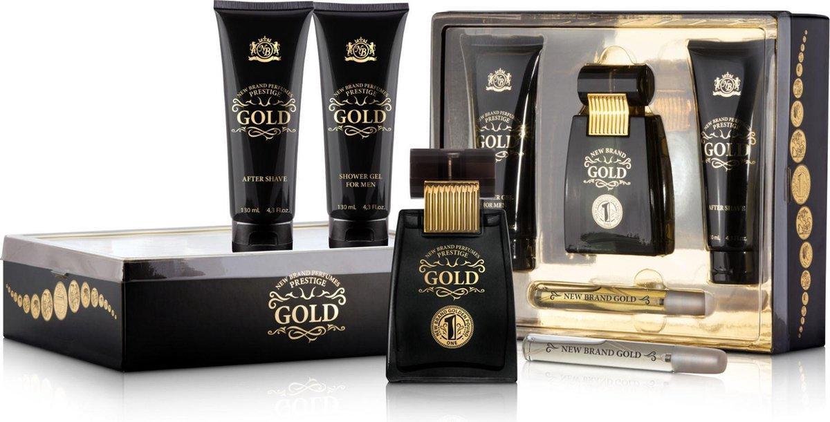 New Brand Perfumes Prestige - Gold - Geschenkset - Eau de toilette 100 ml + shower gel 130 ml + After shave balm 130 ml + eau de toilette 15 ml spray - Herenparfum - New Star Products