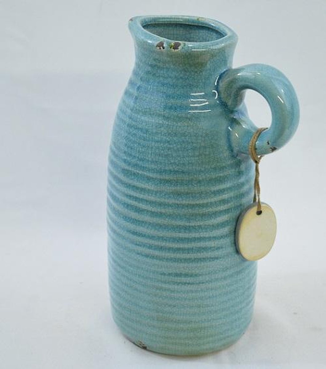 Home & Styling vaas/kruik van aardewerk blauw - 25 x x 13 cm | bol.com