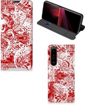 Book Style Case Sony Xperia 1 III Smart Cover Angel Skull Red