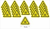 Giftige stoffen doodskop sticker geel zwart 5 cm. set 25 stickers