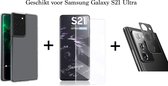 Samsung S21 Ultra Hoesje - Samsung Galaxy S21 Ultra hoesje siliconen case transparant cover - 1x Samsung S21 Ultra Screen Protector UV + 1x Camera Lens Screenprotector