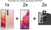 Samsung Galaxy S21 Plus hoesje shock proof case transparant - 2x Samsung S21 Plus Screen Protector + 2x Camera Lens Screenprotector