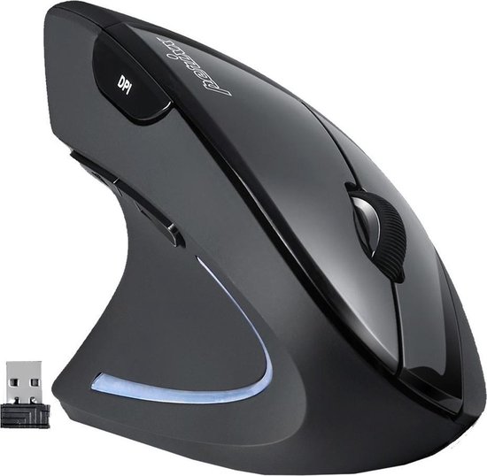 Perixx Perimice-713L Ergonomische muis USB Optisch Zwart 5 Toetsen 2000 dpi Ergonomisch