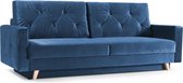 InspireMe- 3-zitsbank van Velvet voor woonkamer, slaapbank, sofa met slaapfunctie en opbergruimte, moderne bank, 3-zits - 229x97x95 cm, 200x140cm - NICO (Donkerblauw)