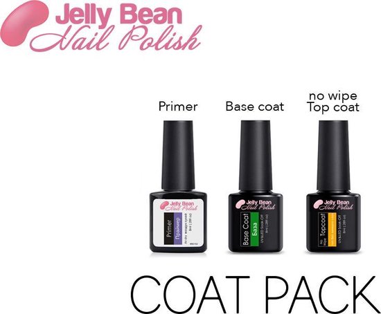 Jelly bean nail polish gel nagellak – coatpack – base & top coat nagellak set – gel nagellak – uv gellak set – topcoat – basecoat – primer – uv nagellak 8ml