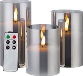 KENN 3D Kaarsen Set - Glazen Behuizing - Grijs - Inclusief Afstandsbediening - Realistische Wax Kaarsen - Kerstverlichting