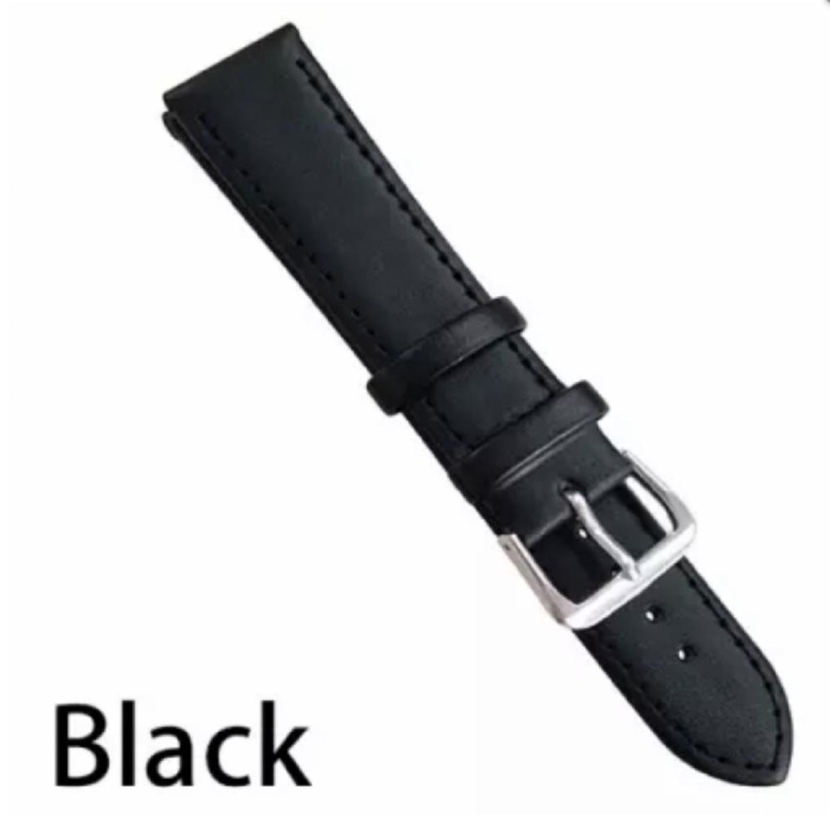 Horlogebandje- Zwart- 20 mm- Leder- Polshorlogeband- Leer- Charme Bijoux