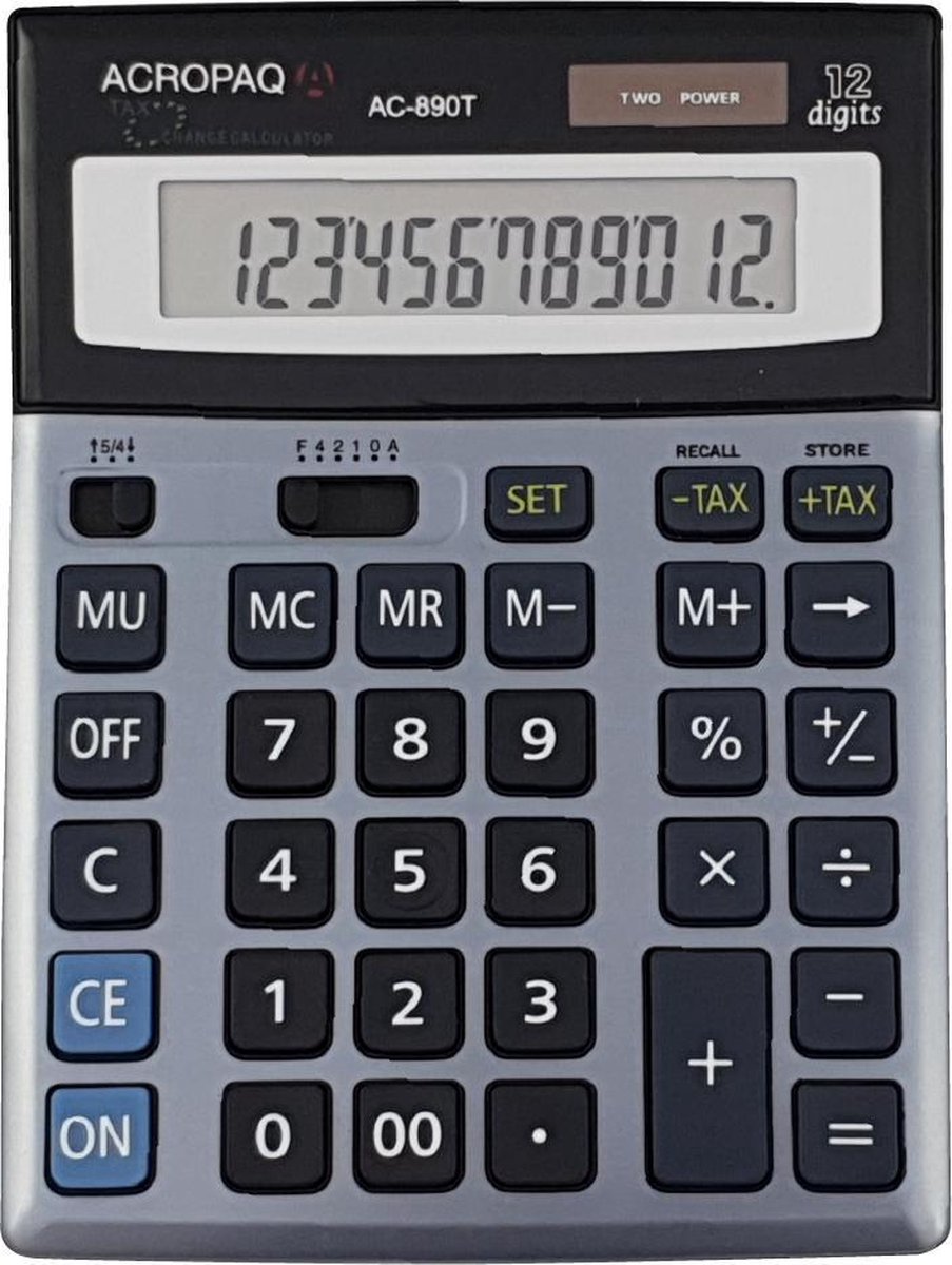 ACROPAQ AC890T - Bureau rekenmachine met groot 12-cijferig scherm Geborsteld aluminium
