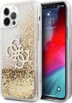 Goud hoesje van Guess - Backcover - iPhone 12 - 12 Pro - Big 4G - Liquid Glitter - Hardcase TPU