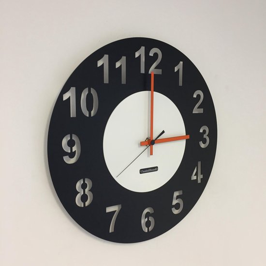 PENDULE AMSTERDAM BLACK ET BLANC CERCLE - ORANGE REPÈRES - MODERNE DUTCH CONCEPTION