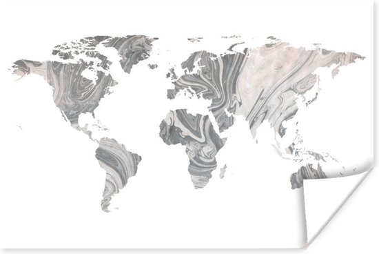 Wereldkaart avec un motif marbré gris sur fond blanc 30x20 cm