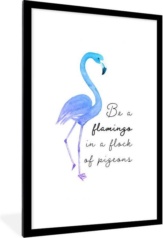 Fotolijst incl. Poster - Blauw - Paars - Flamingo - 80x120 cm - Posterlijst