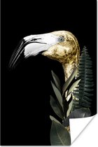 Portrait d'un flamant rose doré avec des feuilles sur fond noir 80x120 cm