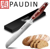 PAUDIN P3 Professioneel Damascus Brood & Banket mes - 20 cm - Japans Broodmes Gemaakt van 67 Lagen Damaststaal - Zeer Speciaal Gesmeed Vederpatroon - HRC 62+