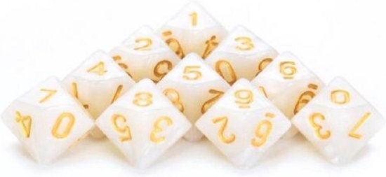 Afbeelding van het spel 10-Kantige Dobbelsteen (SET van 10 STUKS) - D10 - Wit Goud - Hoge Kwaliteit - 10 Zijdige Dobbelsteen - Stipco
