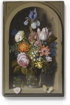 Bloemen in stenen nis - Ambrosius Bosschaert de Oude - 19,5 x 30 cm - Niet van echt te onderscheiden houten schilderijtje - Mooier dan een schilderij op canvas - Laqueprint.