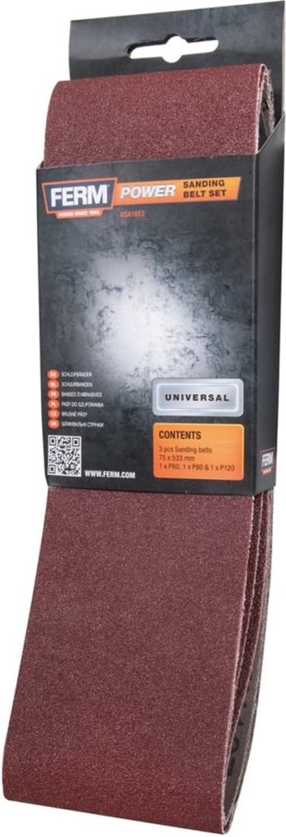 FERM - BSA1013 - Schuurbanden - 533x75mm - Set - Bestaande uit: - 1xK60 - 1xK80 - 1xK120 - Universeel - Geschikt - Voor - bandschuurmachine - Zeer geschikt voor - BSM1024 - Bandschuurmachine - 75x533mm – foto 4