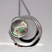 Edelstaal ketting 45 cm met hanger, Flower Art, Abalone schelp  rond, R-Design Art speciaal