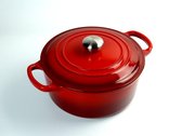 RZ-Kookgerei - Braad pan - gietijzeren - sudder pan - Dutch oven - Ø 22 cm - schaduw kersen rood - geschikt voor Gas, keramisch, halogeen en INDUCTIE
