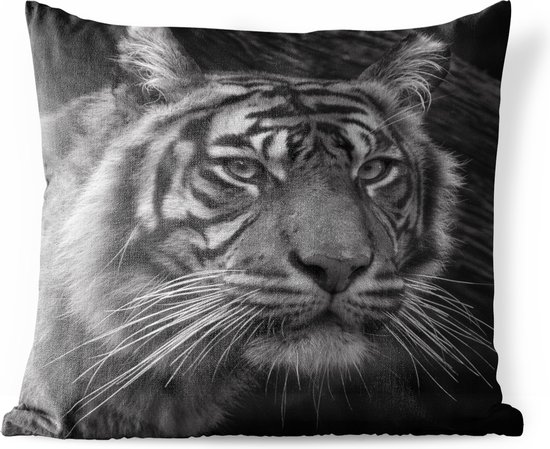 Buitenkussens - Tuin - Van dichtbij weergegeven tijger in zwart/wit - 60x60 cm