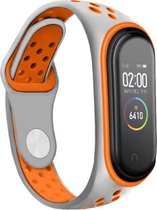 Siliconen Smartwatch bandje - Geschikt voor  Xiaomi Mi Band 3 -/4 sport bandje - grijs/oranje - Horlogeband / Polsband / Armband