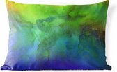 Buitenkussens - Tuin - Abstract werk gemaakt van waterverf en groene en donkerblauwe kleuren - 60x40 cm