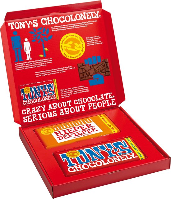 Tony's Chocolonely Verjaardagscadeau Geschenkdoos - Chocolade Verjaardag of Vaderdag Cadeau met "Hieperdepieper" + Melk Chocola Reep Geschenkset voor Man en Vrouw