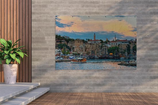 Le port de la ville d'Antalya à un coucher de soleil coloré en Turquie Affiche de jardin 180x120 cm - Toile de jardin / Toile d'extérieur / Peintures d'extérieur (décoration de jardin) XXL / Groot format!