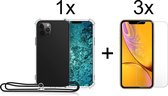 iPhone 11 Pro Max hoesje met koord transparant shock proof case - 3x iPhone 11 Pro Max Screen Protector