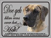 Deens/Duitse Dog 128 ...(formaat 15x20cm)...(ondergrond: geborsteld zilver)...( Doe gek...klim eens over het Hek!)..(opdr. zwart+full color afb.)