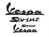 3D Glans zwarte Vespa Sprint logo set - Embleem - Stickerset met uitstekende afmetingen en Lettertype 4 Delig